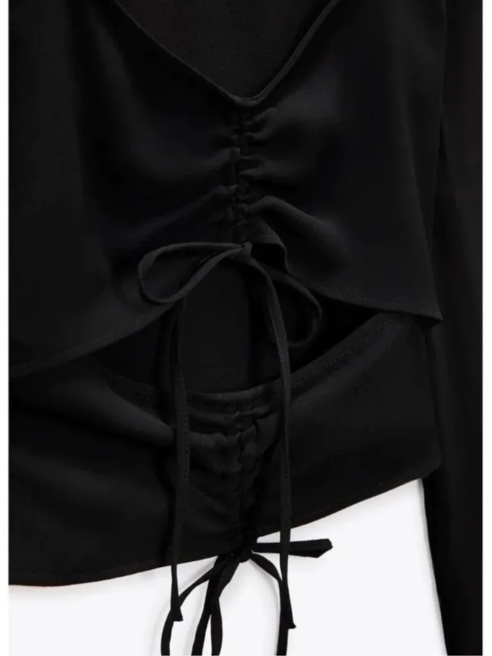 ZARA Ruched Cut Out Long Sleeve Black Top Blouse Size Small